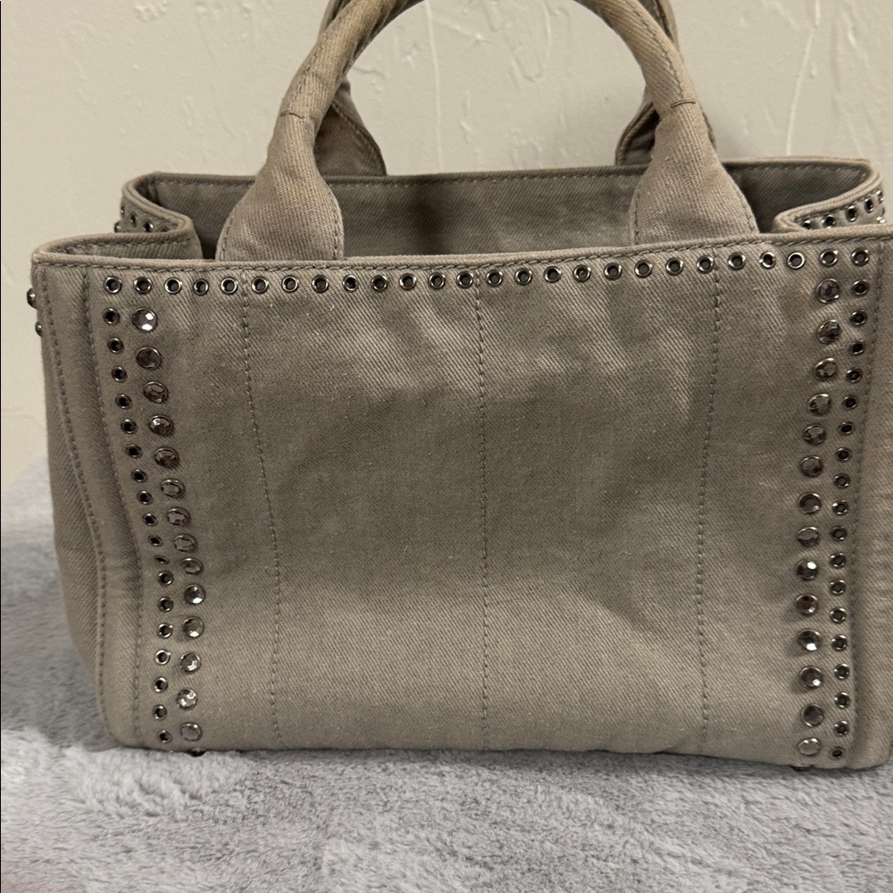 Prada Grey Denim Studded Canapa - Picture 8 of 11